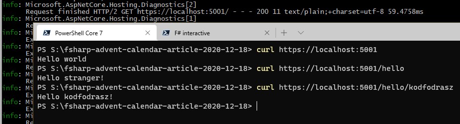 Image of locally running service responding to queries as expected