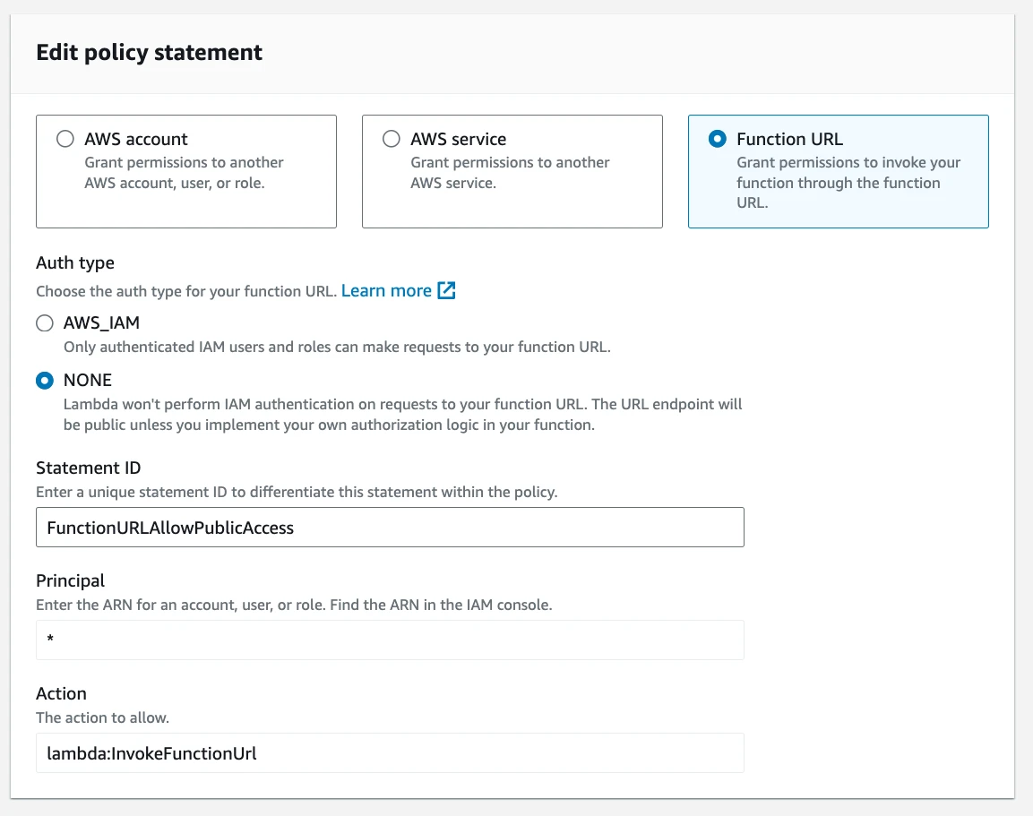 Function URL permission